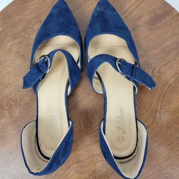 J Mark Womens Sandals 8.5 Blue Suede Pointed Toe Buckle Strap D'Orsay Flats - Picture 3 of 10